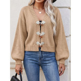 Horn Toggle Button Cropped Knit Cardigan