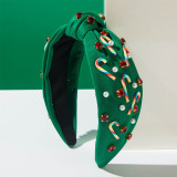 Christmas Candy Cane Pearl Rhinestone Knotted Headband