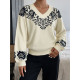 Women Vintage Floral Jacquard V Neck Knit Sweater