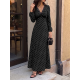 Women Long Sleeve Polka Dot Tie Waist Maxi Dress