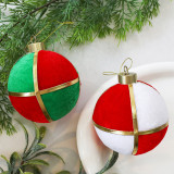 Velvet Patchwork Gold Trim Christmas Hanging Ball Ornaments