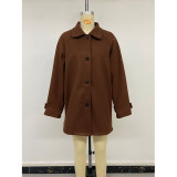 Women Lapel Mid Length Oversized Wool Blend Coat