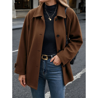 Women Lapel Mid Length Oversized Wool Blend Coat