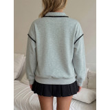 Women Contrast Stitch Collared Polo Sweatshirt