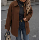 Women Lapel Mid Length Oversized Wool Blend Coat