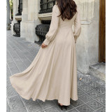 Mock Neck Wrap Waist Maxi Dress Women Elegant Long Sleeve Flowy Formal Dress
