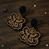 Boho Butterfly Pattern Wooden Dangle Drop Earrings