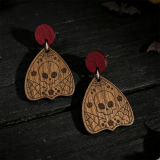 Gothic Engraved Skull Spider Web Planchette Wooden Earrings