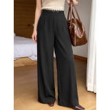Women High Waist Pleated Wide Leg Suit Trousers