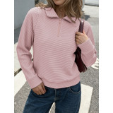 Ribbed Half Zip Collar Sweatshirt For Women