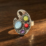 Artist Paint Palette Multicolor Stone Adjustable Ring