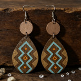 Aztec Geometric Teardrop Wooden Dangle Earrings