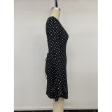 V Neck Polka Dot Flare Long Sleeve Mini Dress