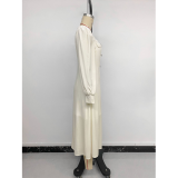 Cream Square Neck Puff Sleeve Midi Dress