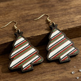 Striped Wooden Christmas Tree Dangle Earrings