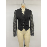 Women's V Neck Lace Long Sleeve Top