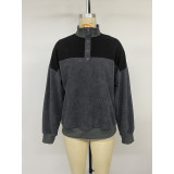 Color Block Half Button Corduroy Sweatshirt