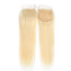 Remy Human Hair Lace  Closure Pure 613 Honey Platinum Blonde Straight Hair 4*4 Lace Closure Hair Closure Free Part Middle Part Three Part