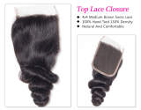 Virgin Hair Loose Wave 3 Bundles With 4*4 Closure Remy Hair Spring Curly 3 Bundles Hair Weft With Closure