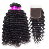 Deep Wave With Closure Tianshe Hair 3 Bundles Human Hair Bundles With 4*4 Closure Deep Wave Curly High Quality