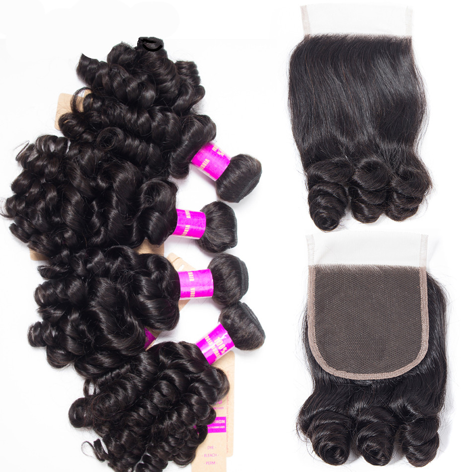 Funmi Hair 4 Bundles With Lace Closure Remy Human Hair With Closure Hair Weave