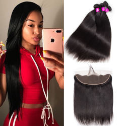 Lace Frontal Closure With Bundles Straight Hair 3 Bundles With Frontal Human Hair