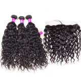 Wet and Wavy Human Hair Weave Bundles With Frontal Natural Color 3 Bundles Water Wave With 13*4 Frontal