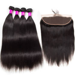 Straight Human Hair 4 Bundles With Frontal Virgin Hair Straight With Frontal