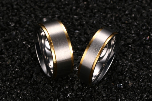 Wholesale Stainless Steel Gold Edge Bushed Center Wedding Bands