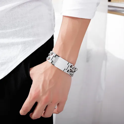 Wholesale Stainless Steel Men's Bible Verse Cross Wristband