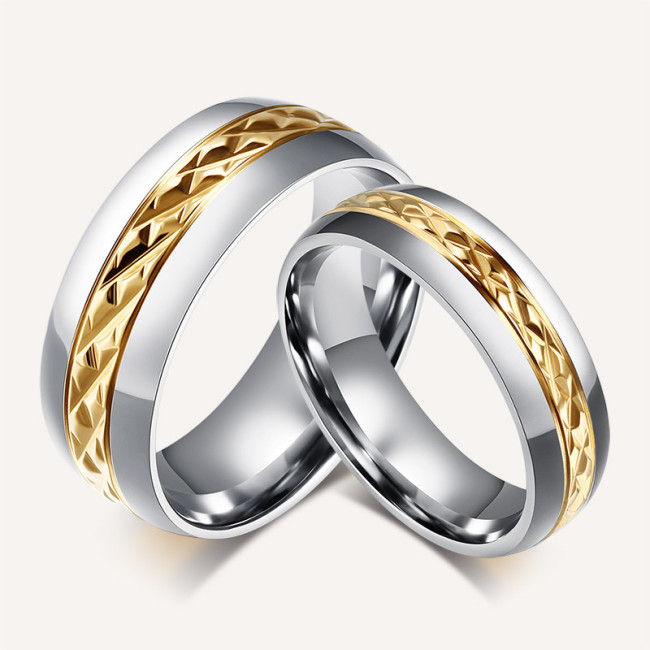 Wholesale Stainless Steel Gold diamond Cut Center Wedding Ring