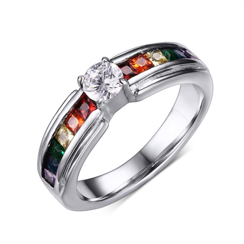 Wholesale Stainless Steel Gay Lesbian Rainbow CZ Ring Amazon