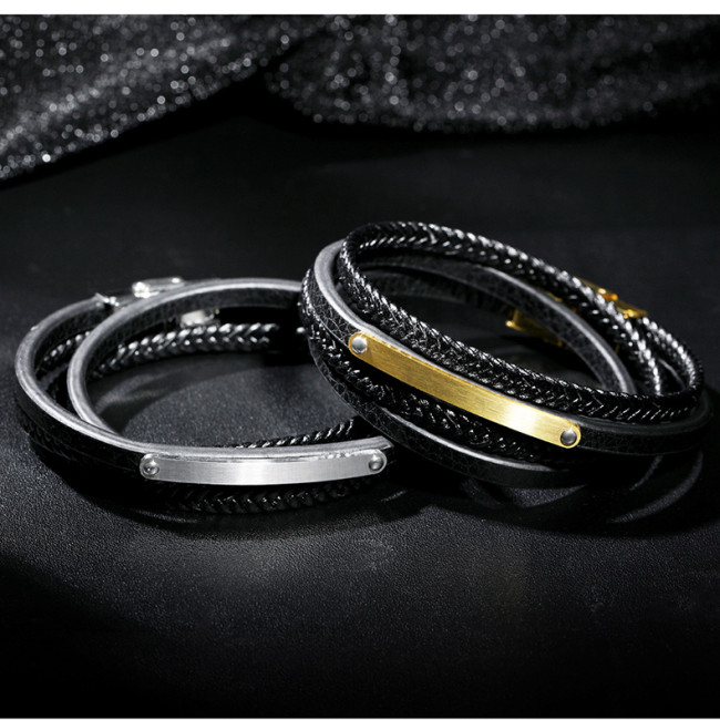 Wholesale Stainless Steel Engravable ID Bracelet with Multi-Strand Braided Leather