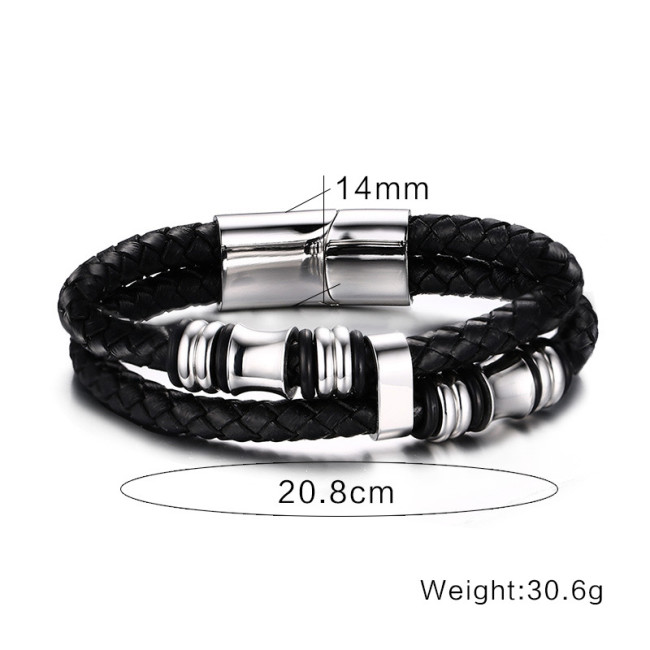 Wholesale Stainless Steel Beads Leather Bracelets for Amazon
