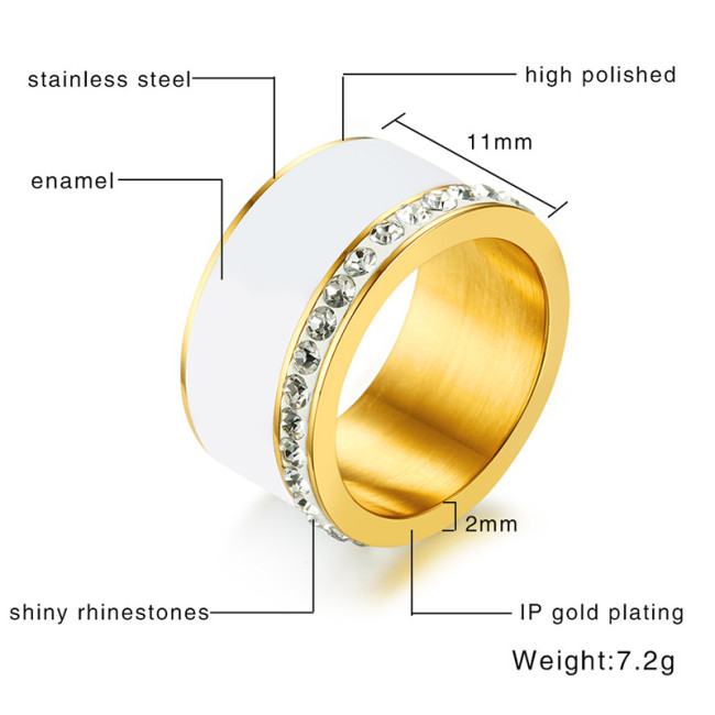 Wholesale Stainless Steel Bling White Enamel Ring