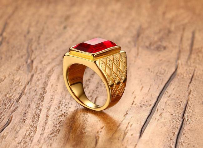 Wholesale Stainless Steel Mens Red Stone Ring