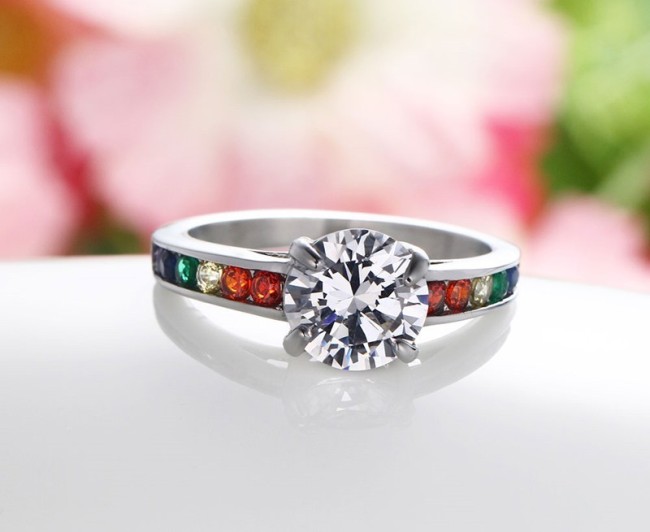 Wholesale Stainless Steel Rainbow Pride Engagement Rings