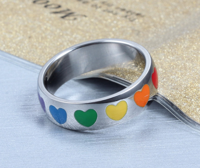 Wholesale Stainless Steel Engagement Ring with Rainbow Heart