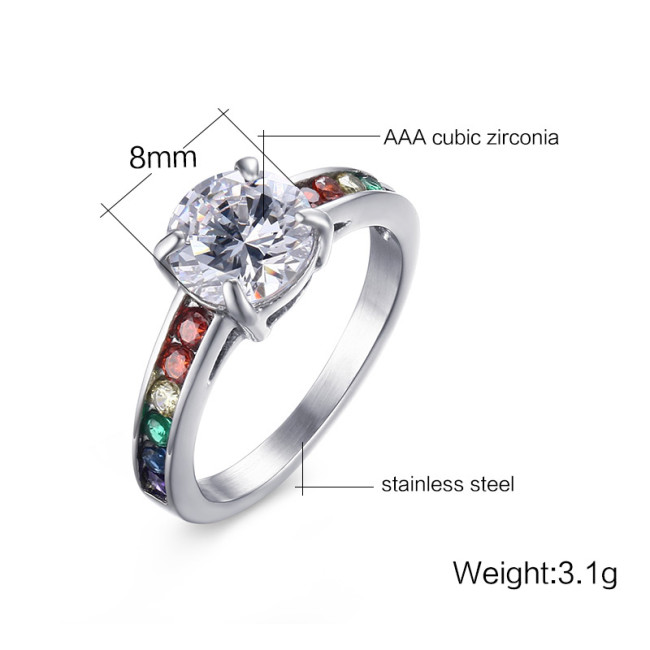 Wholesale Stainless Steel Rainbow Pride Engagement Rings