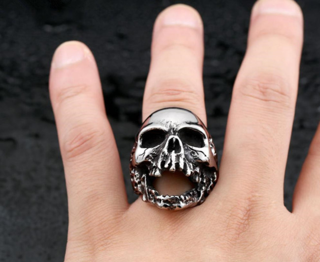 Wholesale Stainless Steel Open Mouth Skull Ring