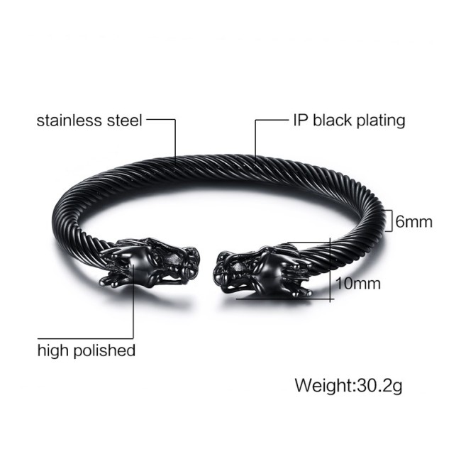 Wholesale Stainless Steel Double Head Dragon Wire Rope Bangle