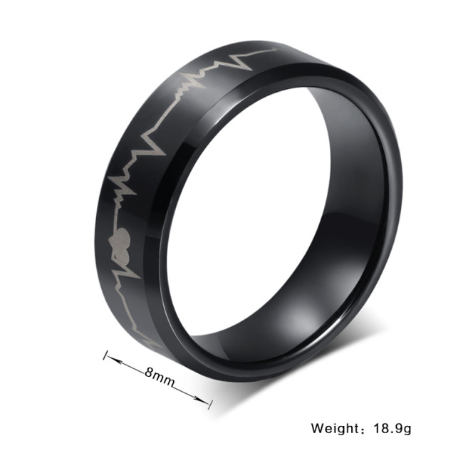 Wholesale 8mm Black Men's ECG Tungsten Ring