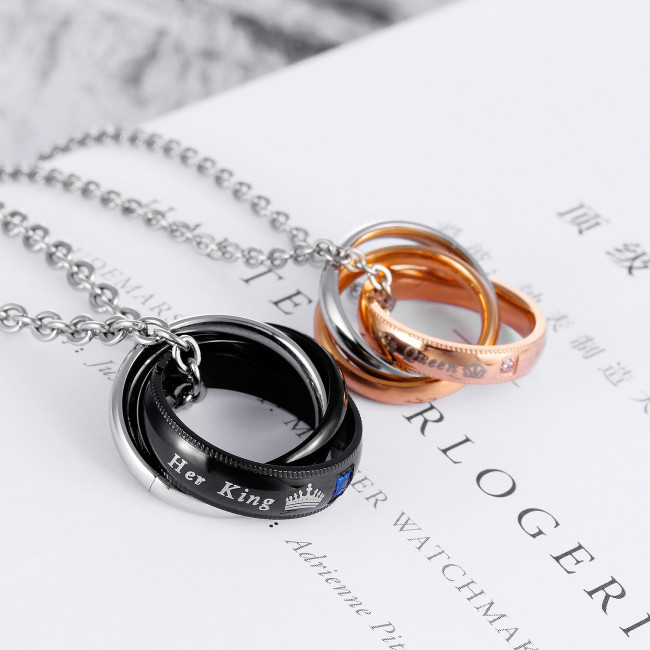 Wholesale Stainless Steel His Queen Her King Ring Couple Necklace