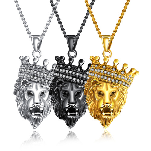 Wholesale Stainless Steel Crown Lion Head Pendant