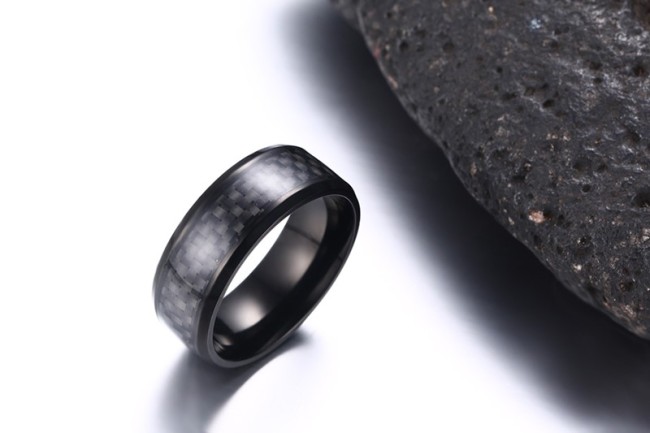 Wholesale Stainless Steel Mens Black Carbon Fiber Ring
