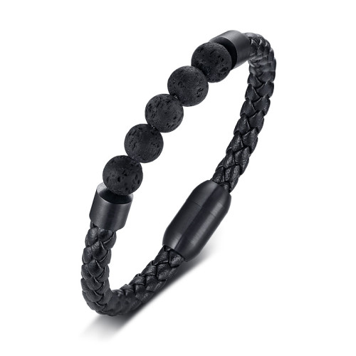 Wholesale Lava stone Braided Rope Leather Bracelet for Men