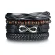 Wholesale Mens Wood Beads Leather Bracelet Set