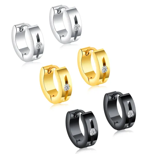 Wholesale Stainless Steel Mens Huggie Earring with CZ