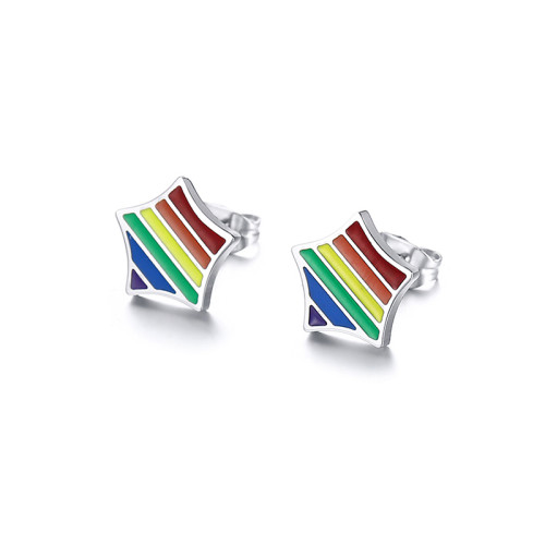 Wholesale Stainless Steel Star Rainbow Pride Earrings