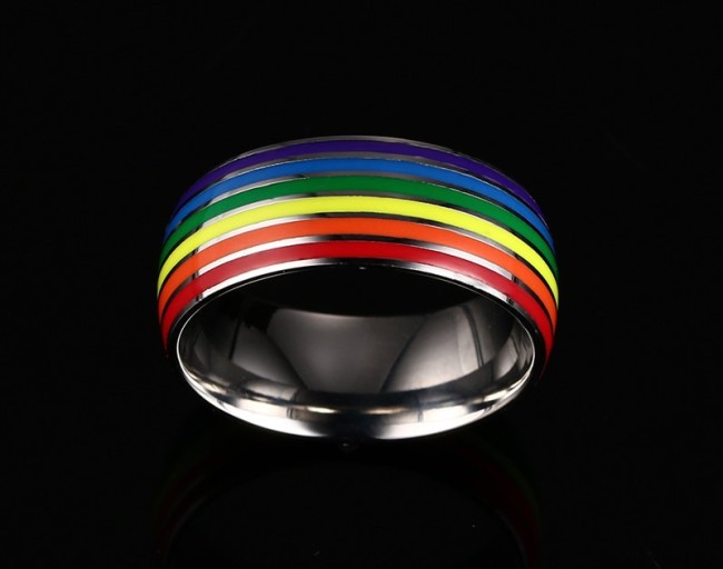 Wholesale Stainless Steel Gay Rainbow Groove Ring